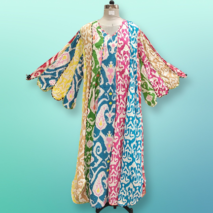 2XL/3XL Meher Crystal Multi Printed Cotton Dress 55&quot; Long Jalabiya