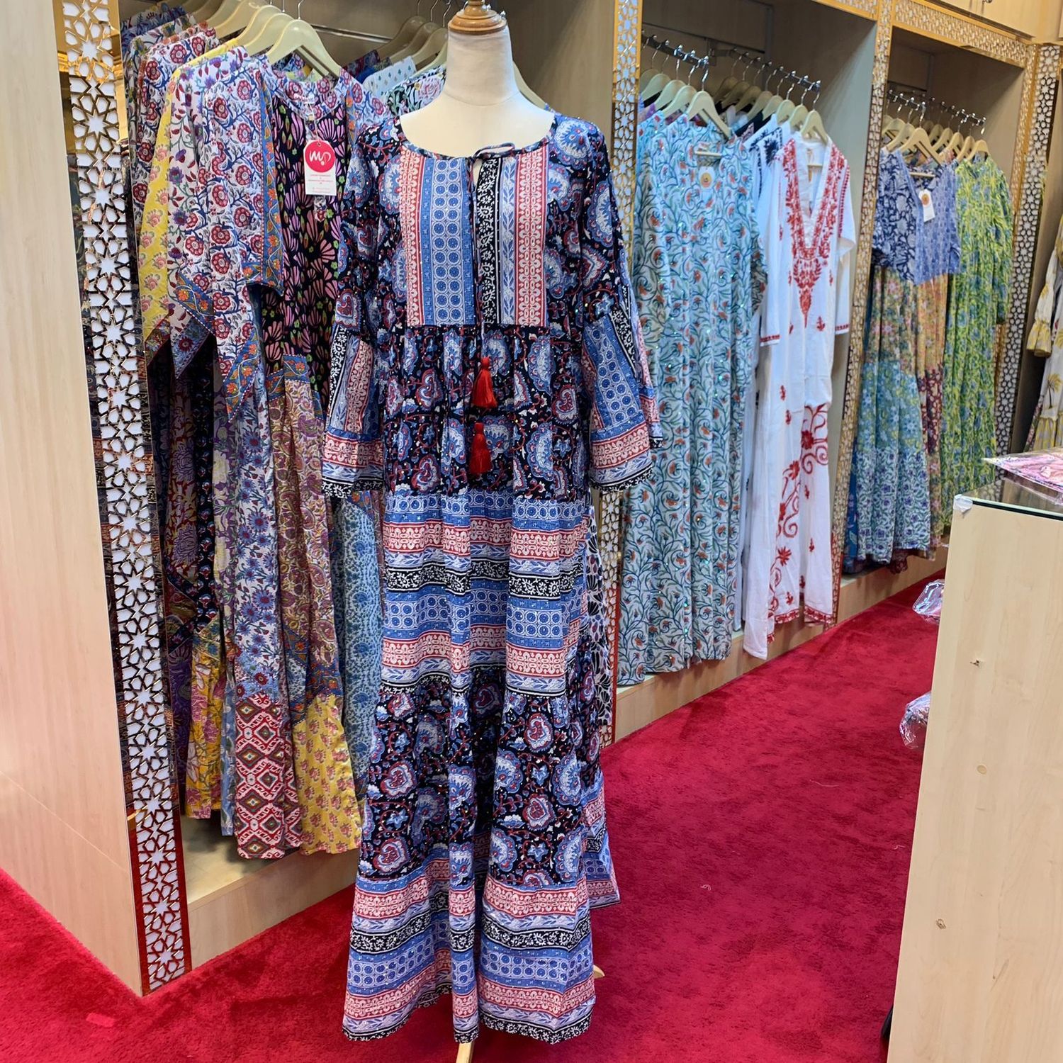 L/XL Gaby Crystal Printed Cotton Dress 57&quot; Long Jalabiya
