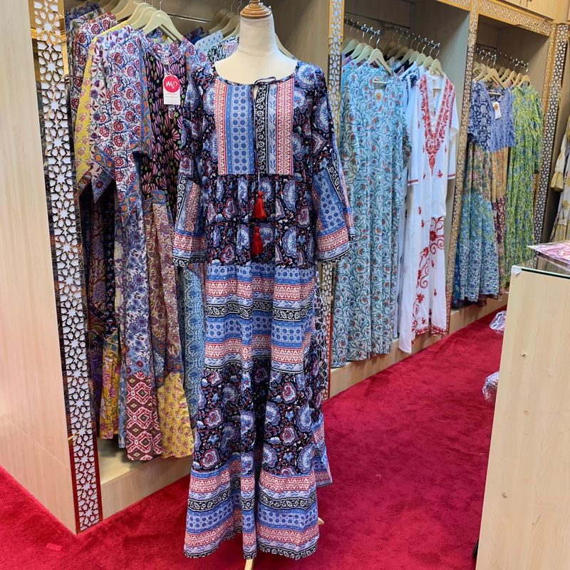 L/XL Gaby Crystal Printed Cotton Dress 57&quot; Long Jalabiya
