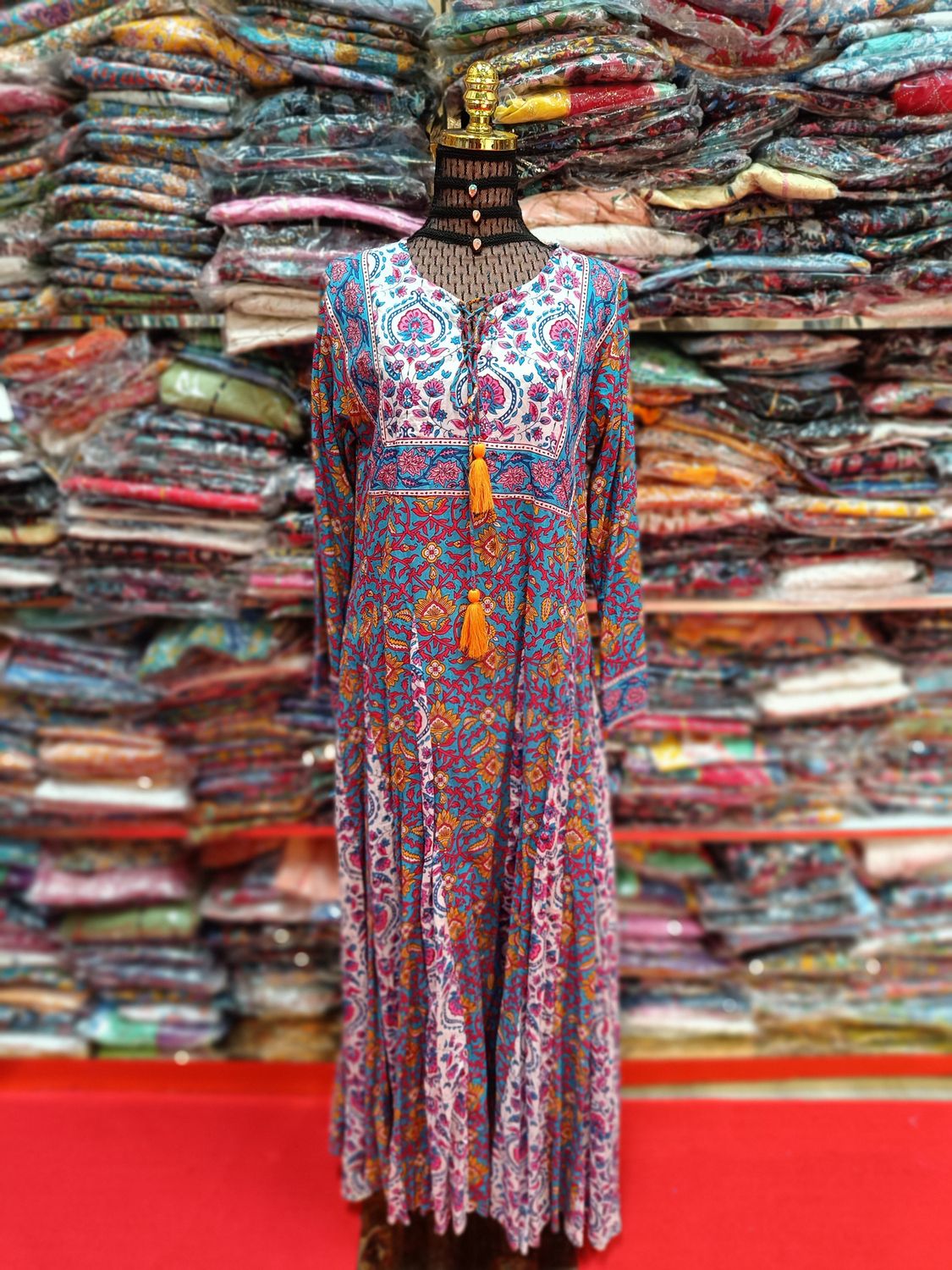 S/M  Multi Anaya Printed Cotton Dress 57&quot;Long Jalabiya