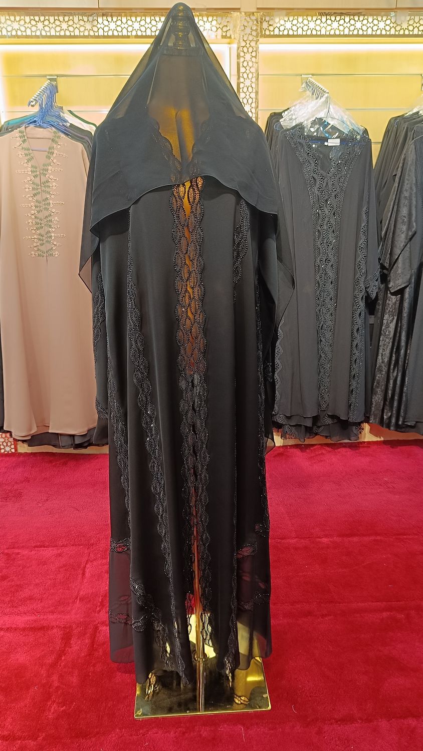   S Black Abaya Crystal length 54&quot;inch