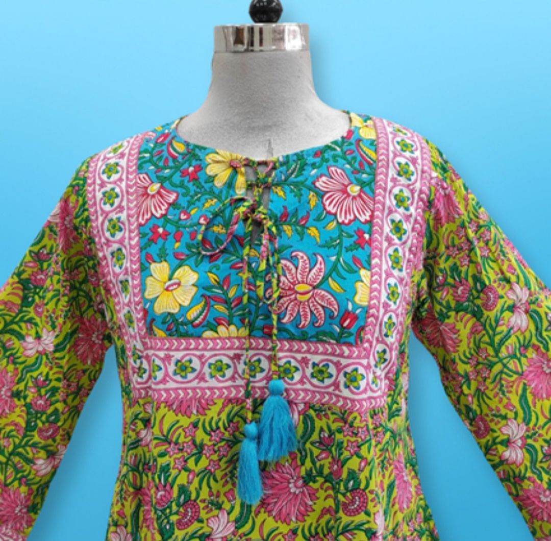S/M  Anaya Printed Cotton Dress 57&quot;Long Jalabiya