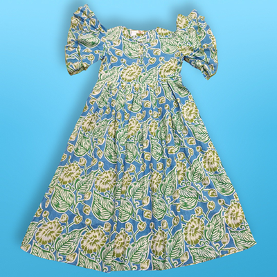 10-11 Year Amna Printed Cotton Girls Dress 45&quot; Long Jalabiya