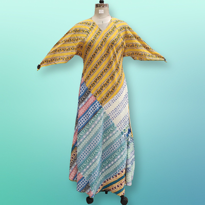 S/M Sakina Multi Printed Cotton Dress 56&quot; Long Jalabiya