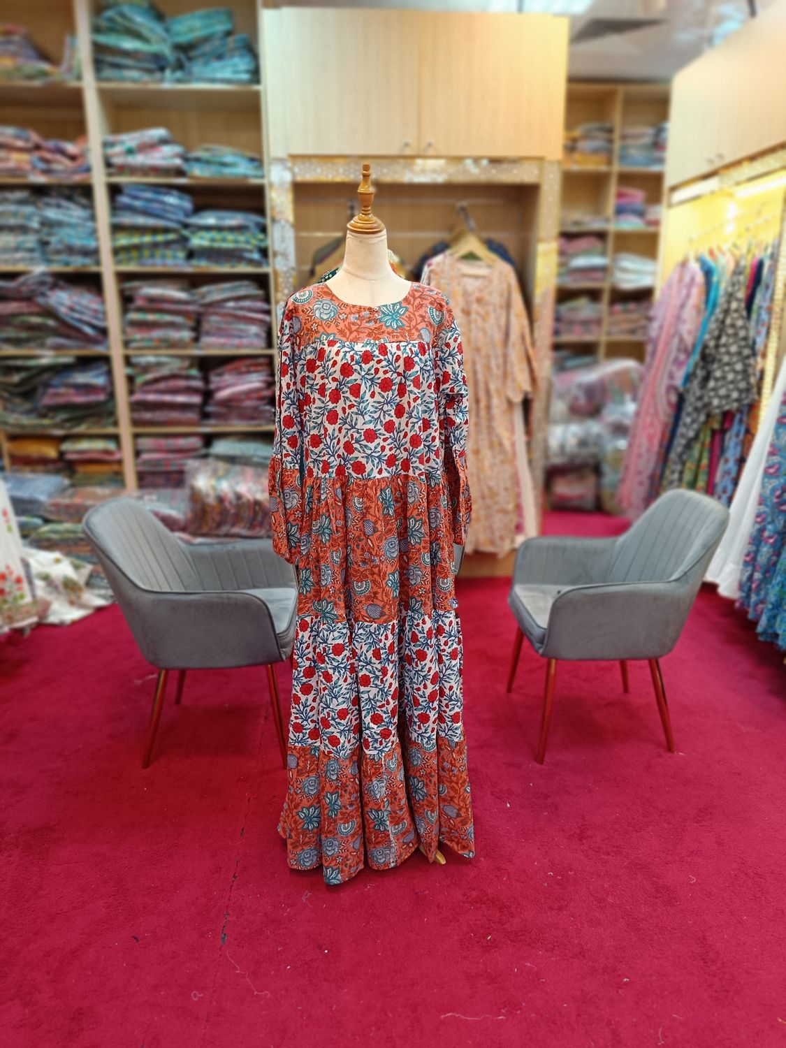 L/XL Moon Printed Cotton Dress 57&quot; Long Jalabiya