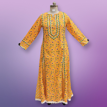 L/XL Ejlal Printed Cotton Dress 57&quot; Long Jalabiya