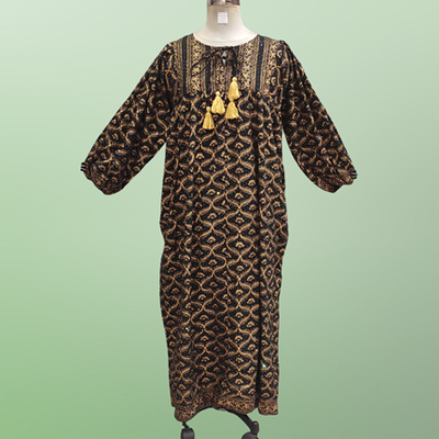 2XL/3XL Sapphire Crystal Black Golden Cotton Dress 56&quot; Long Jalabiya