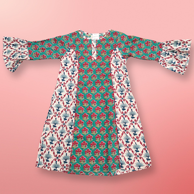 4-5 Year Marry Printed Cotton Girls Dress 33&quot; Long Jalabiya