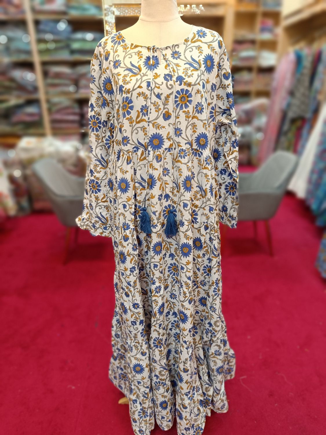 L/XL Razia Printed Cotton Dress 57&quot; Jalabiya