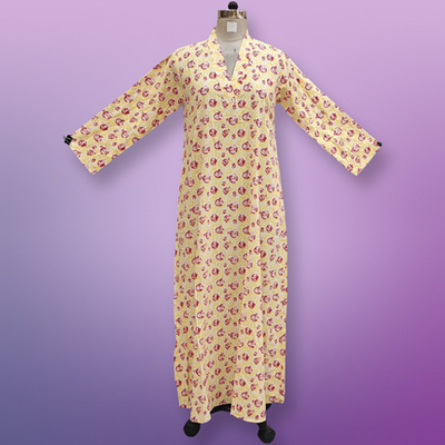 S/M Teena Crystal Printed Cotton Dress 57&quot; Long Jalabiya