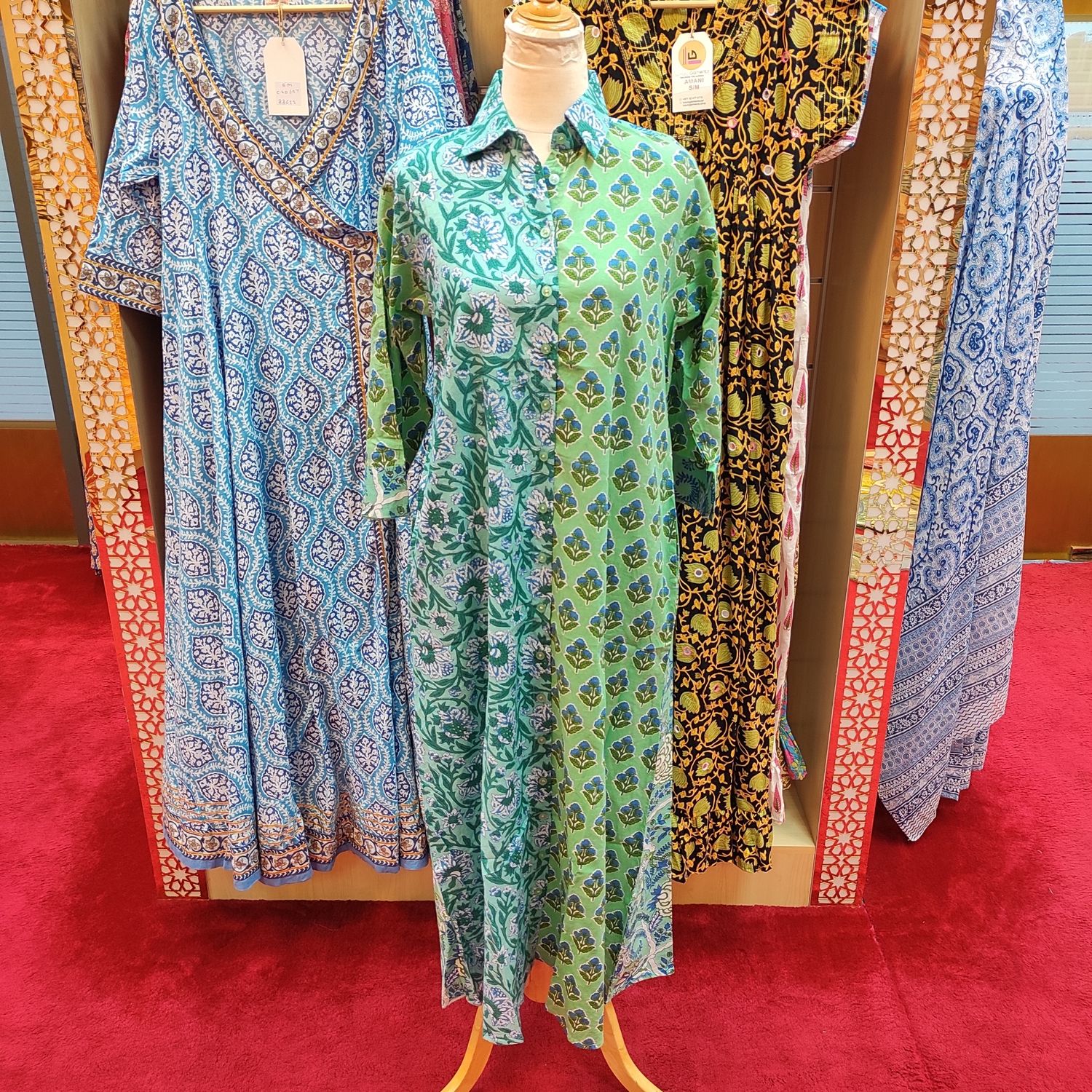 12-13 Year Singapore Printed Cotton Girls Dress 50&quot;Long Jalabiya