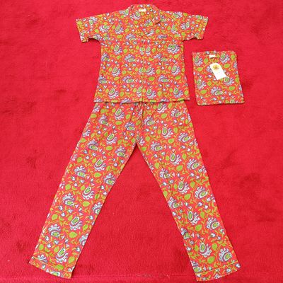 S Pajama Cotton Short Sleeves Shirt Collar Neck Full Pajama Set