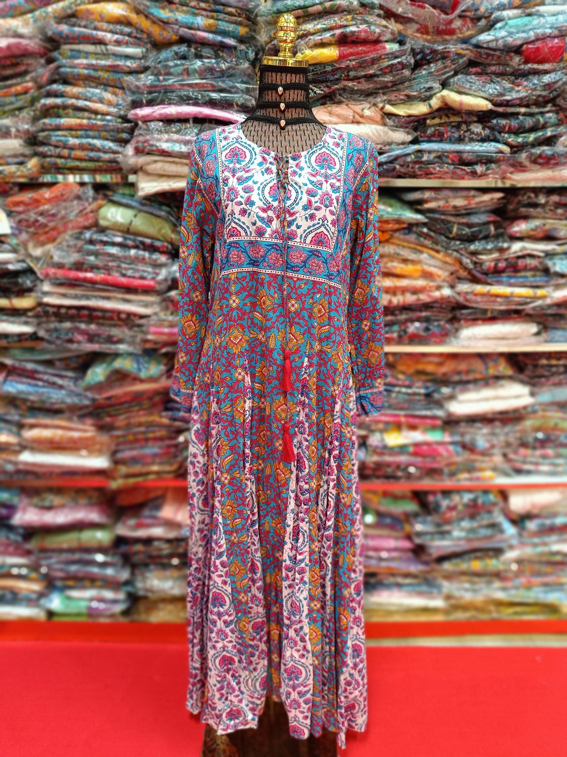 S/M  Multi Anaya Printed Cotton Dress 57&quot;Long Jalabiya