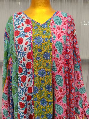 L/XL Meher Multi Printed Cotton Dress 57&quot; Long Jalabiya