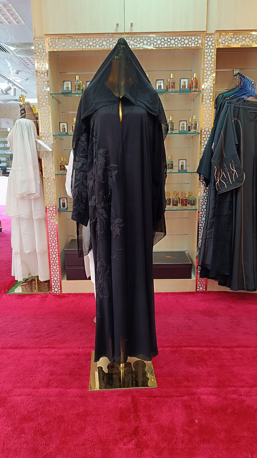 M Black Abaya Crystal Embroidery length 56&quot;inch