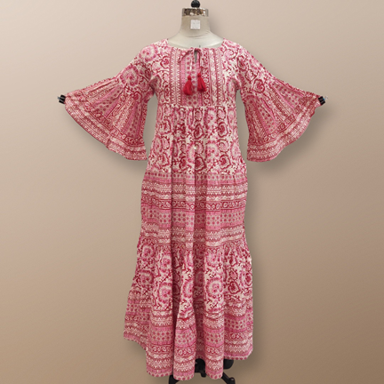 S/M Gaby Crystal Red Printed Long Dress 57&quot; Long Jalabiya