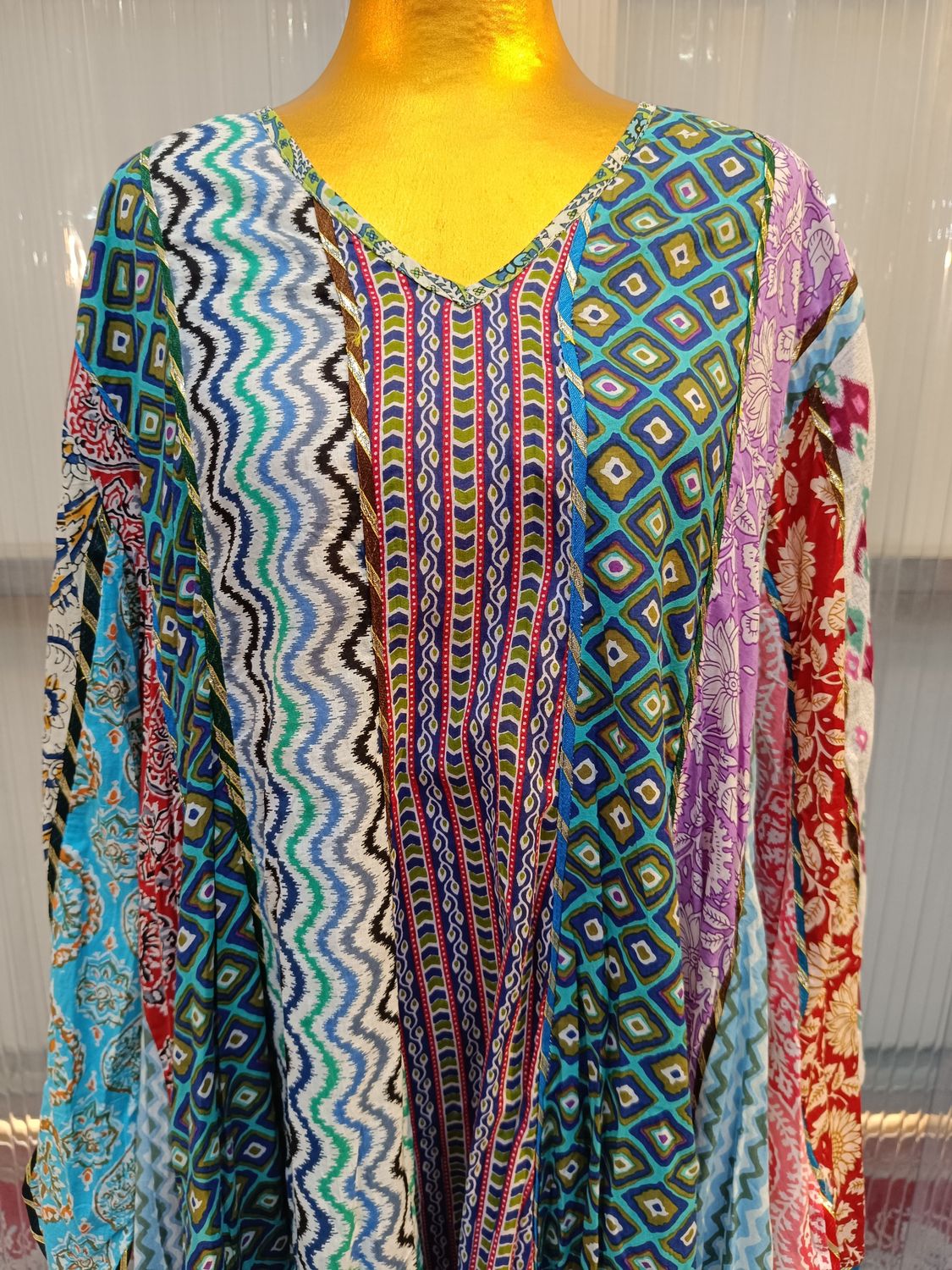 2XL/3XL Meher Multi Printed Cotton Dress 57&quot; Long Jalabiya