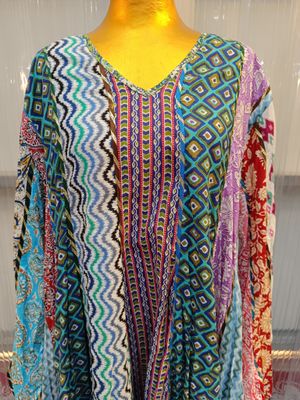 2XL/3XL Meher Multi Printed Cotton Dress 57&quot; Long Jalabiya