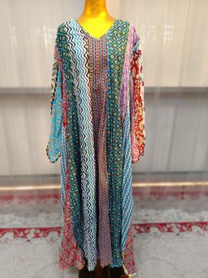 2XL/3XL Meher Multi Printed Cotton Dress 57&quot; Long Jalabiya