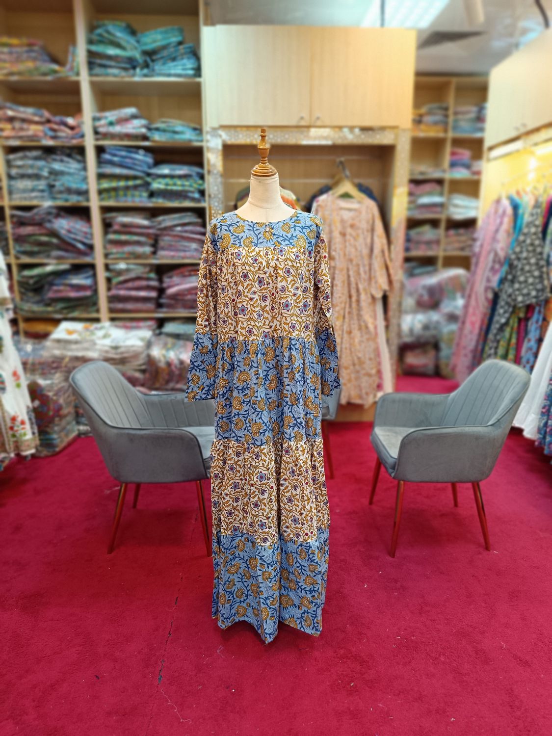 L/XL Moon Printed Cotton Dress 57&quot; Long Jalabiya