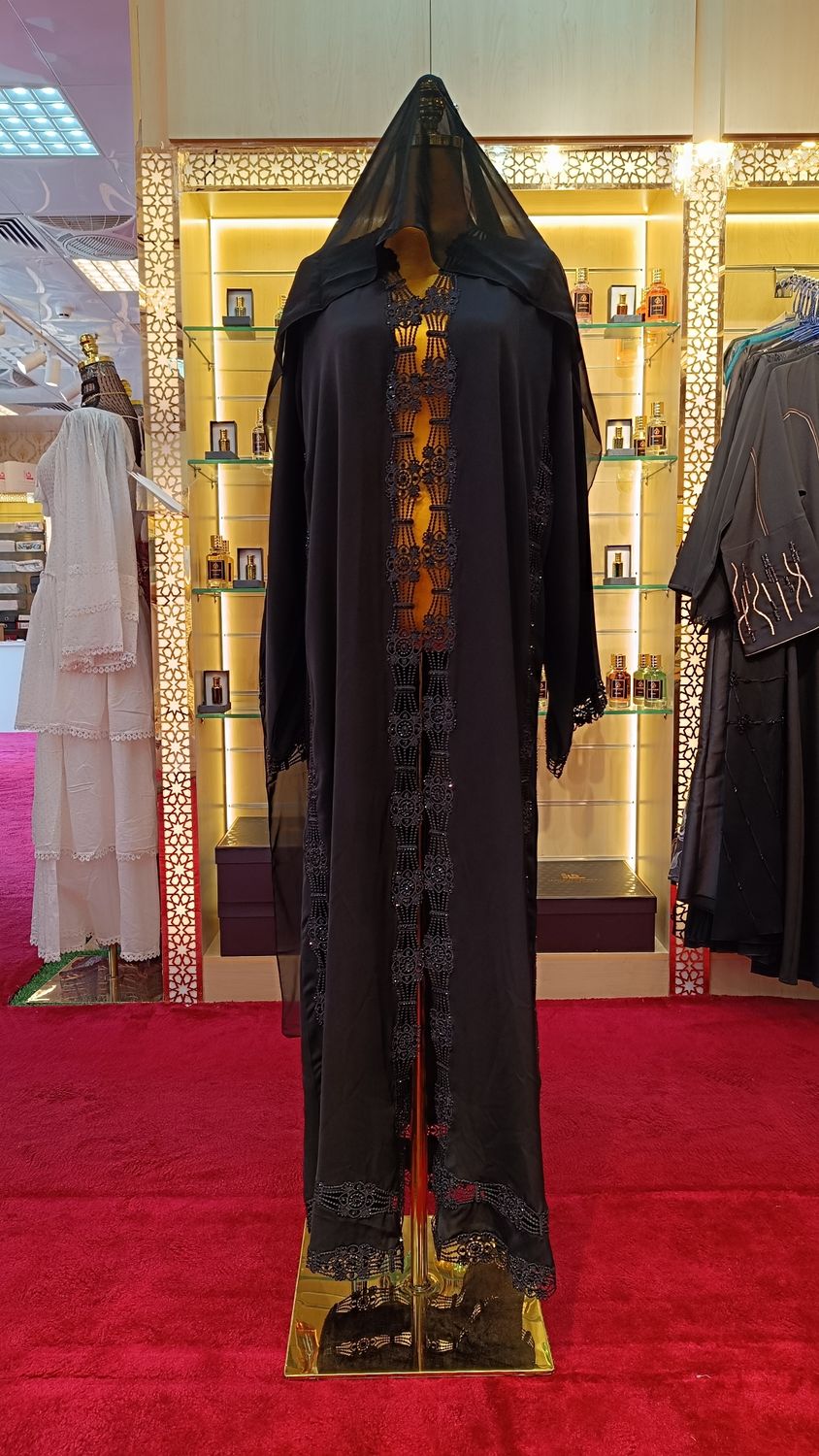 M Black Abaya Crystal length 56&quot;inch