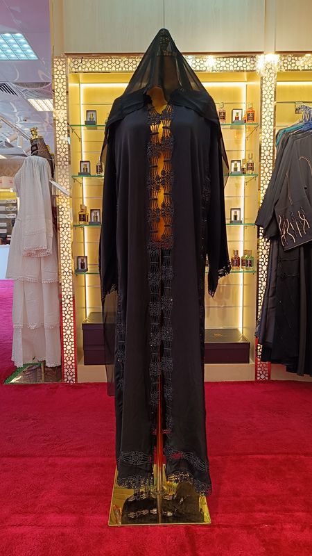 M Black Abaya Crystal length 56&quot;inch
