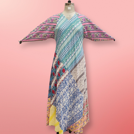 S/M Sakina Multi Printed Cotton Dress 56&quot; Long Jalabiya