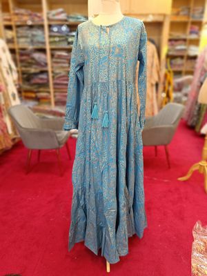 S/M Razia Printed Cotton Dress 56&quot; long Sleeves Jalabiya