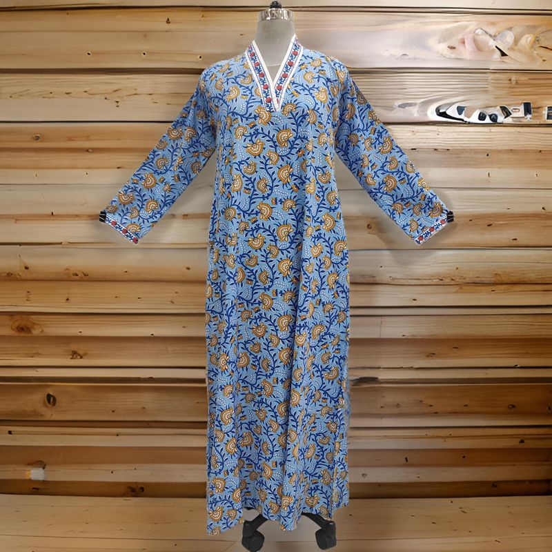 S/M Teena Printed Cotton Dress 57&quot; Long Jalabiya