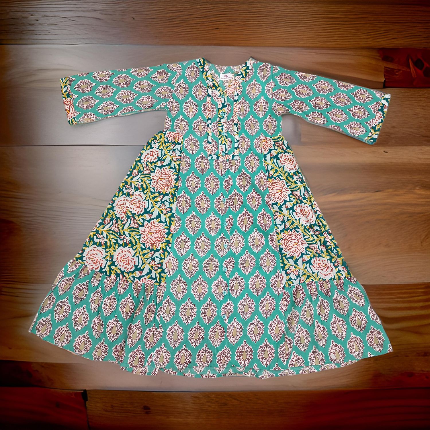 4-5 Year Tulip Printed Cotton Girls Dress 34&quot; Long Jalabiya