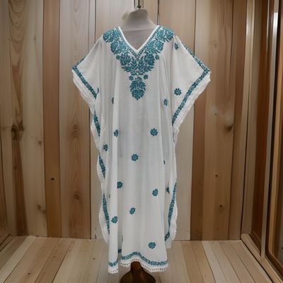 Free Size Farasha Embroidery Kaftan Cotton Dress 58&quot; Long