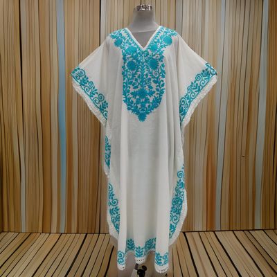 Free Size Farasha Embroidery Kaftan Cotton Dress 57&quot; Long