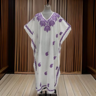Free Size Farasha Embroidery Kaftan Cotton Dress 57&quot; Long