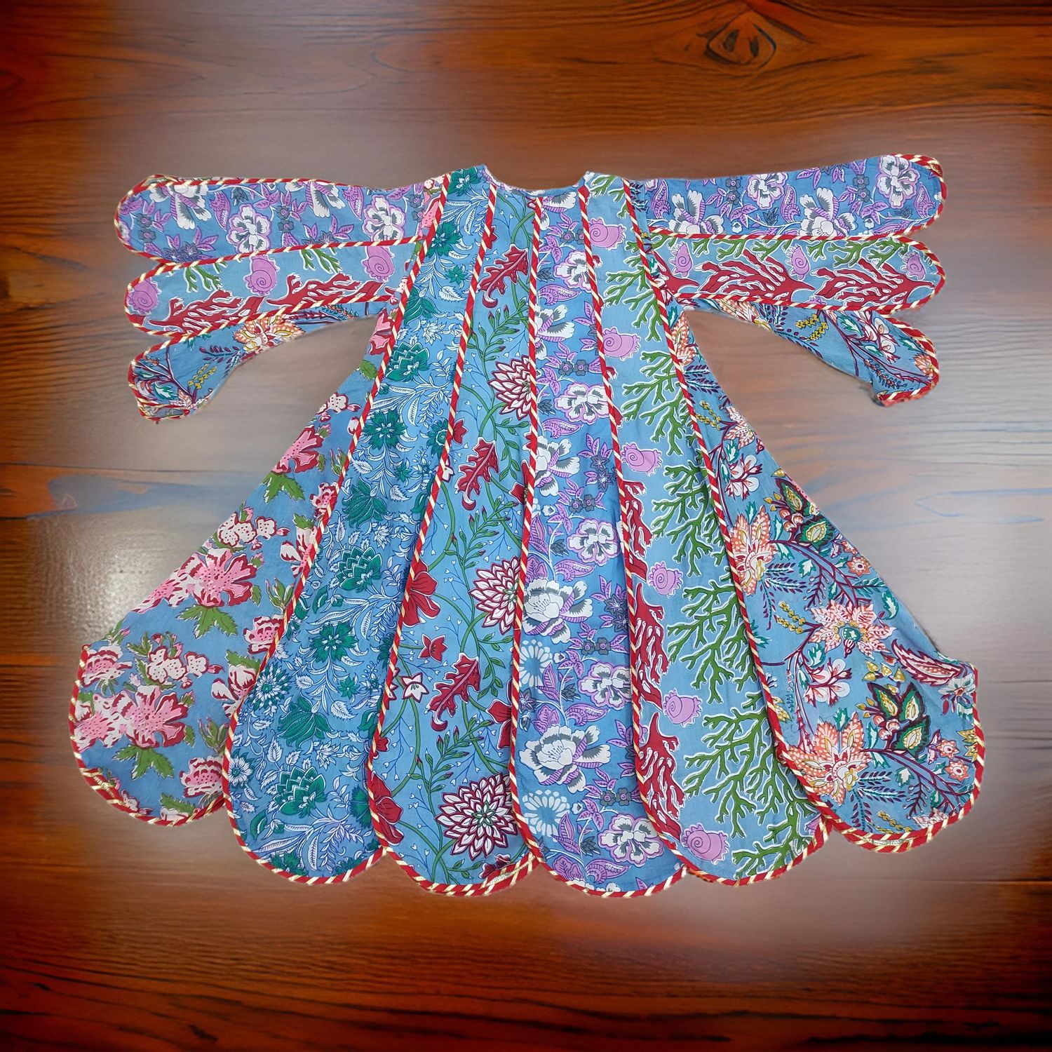 2-3 Year Meher Blue Multi Printed Cotton Girls Dress 30&quot; Long Jalabiya