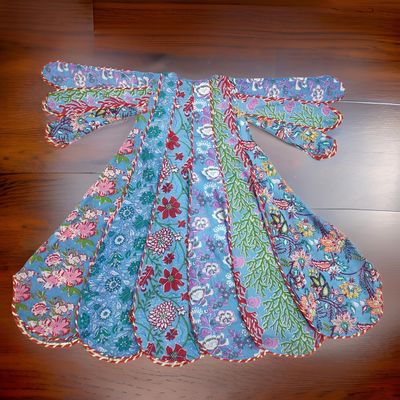 8-9 Year Meher Blue Multi Printed Cotton Girls Dress 42&quot;Long Jalabiyas