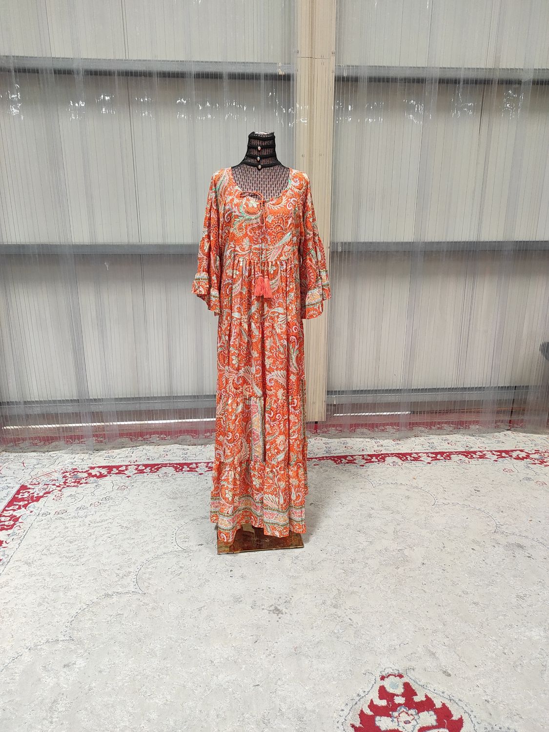 L/XL Gaby Silk Multi Printed Dress 57&quot; Long Jalabiya