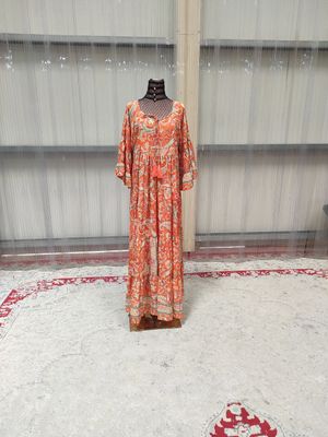 L/XL Gaby Silk Multi Printed Dress 57&quot; Long Jalabiya