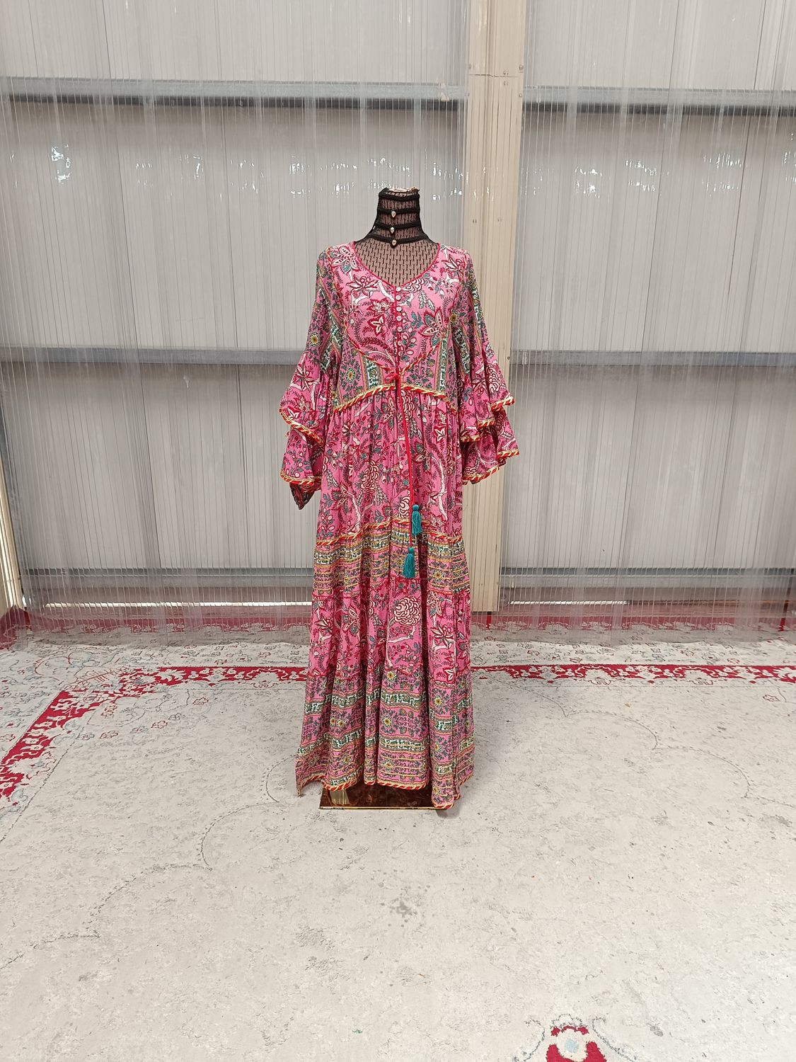 L/XL Adeeba Crystal Cotton Dress 57&quot; Long Jalabiya