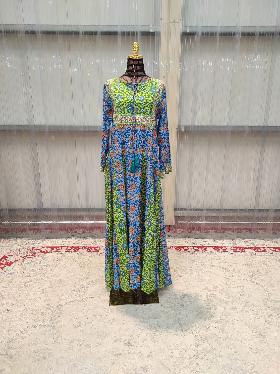 S/M  Anaya Printed Cotton Dress 57&quot;Long Jalabiya