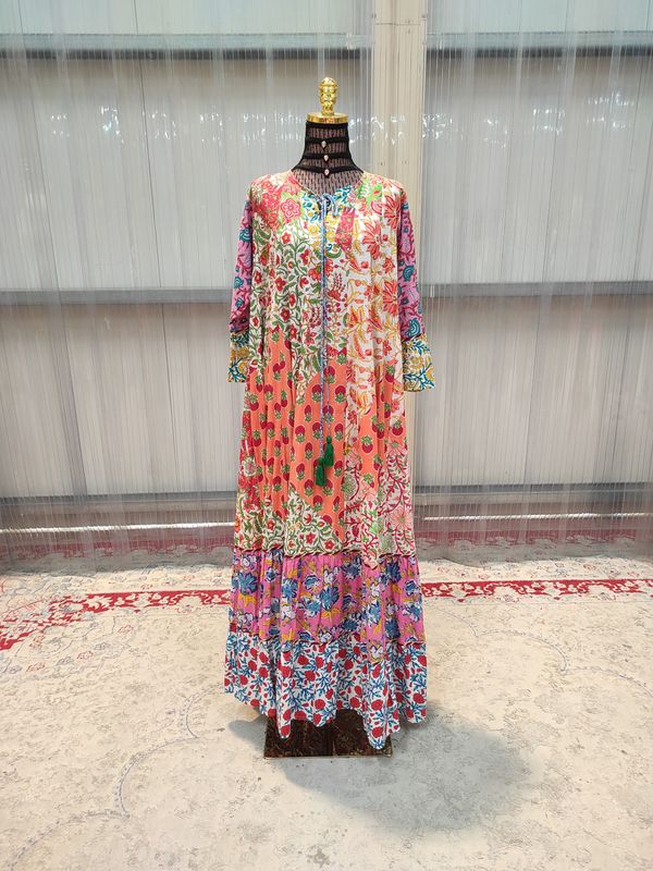 L/XL Sadia Printed Cotton Dress 57&quot; Long Jalabiya