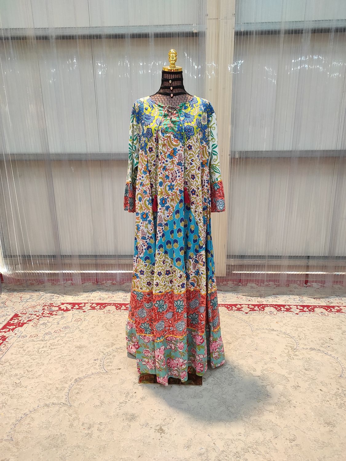 4XL/5XL Sadia Printed Cotton Dress 57&quot; Long Jalabiya