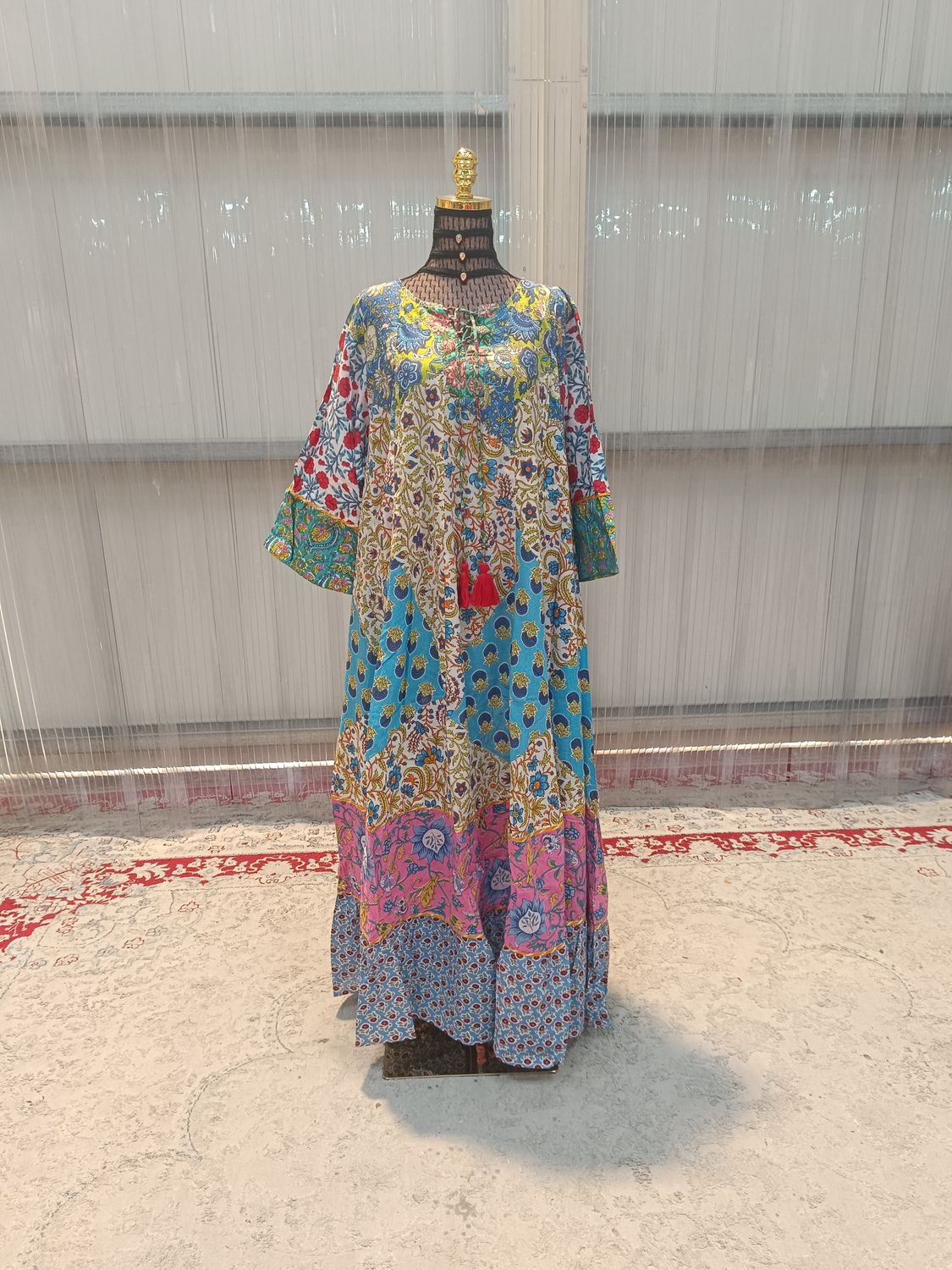 4XL/5XL Sadia Printed Cotton Dress 57&quot; Long Jalabiya
