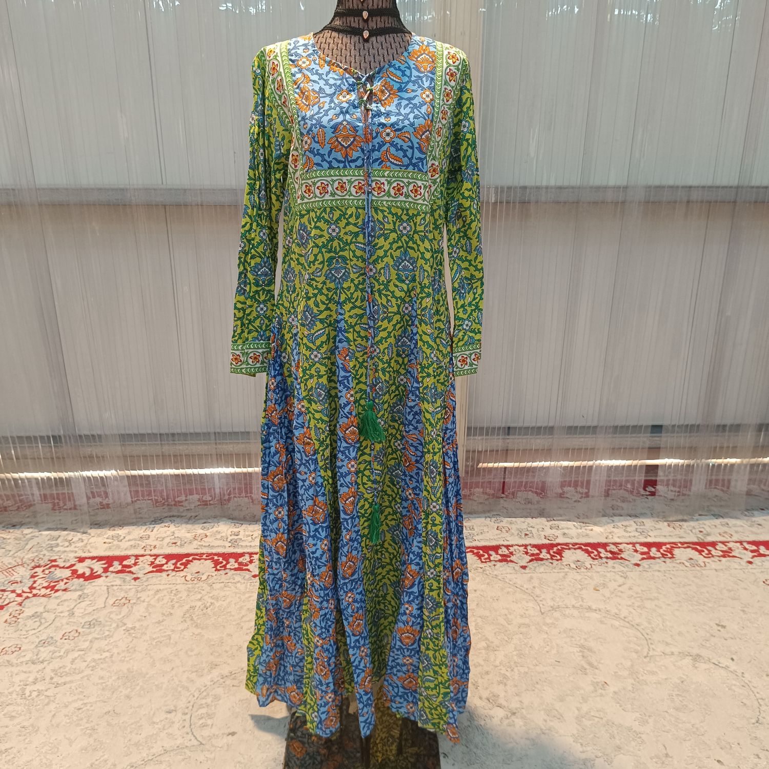 S/M  Anaya Printed Cotton Dress 57&quot;Long Jalabiya
