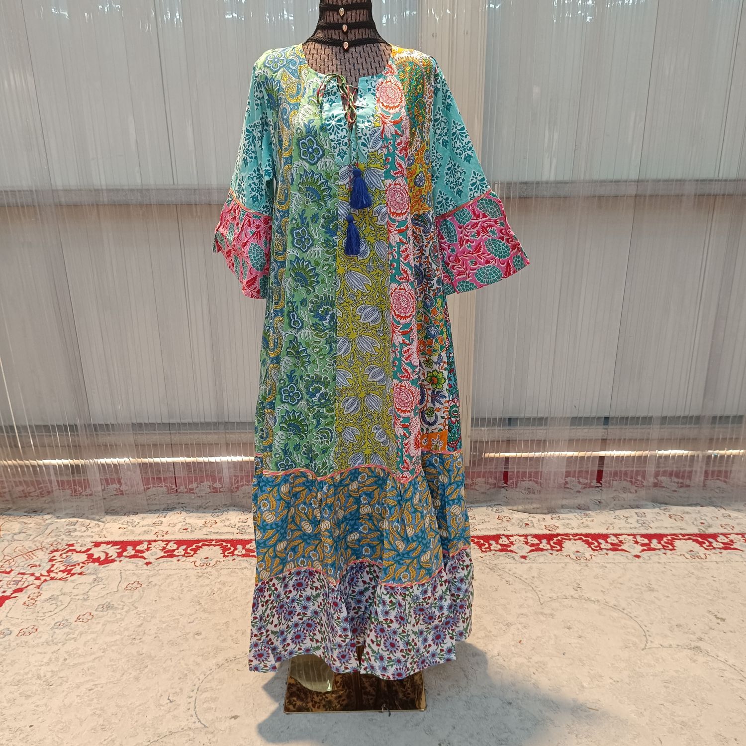 L/XL Sadia Printed Cotton Dress 57&quot; Long Jalabiya
