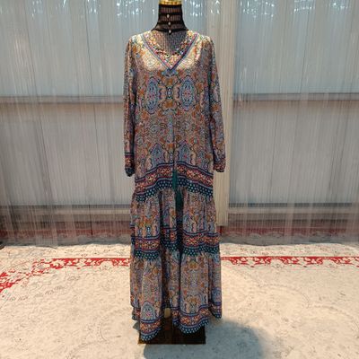 S/M Zuwena Silk Multi Printed Dress 57&quot; Long Jalabiya