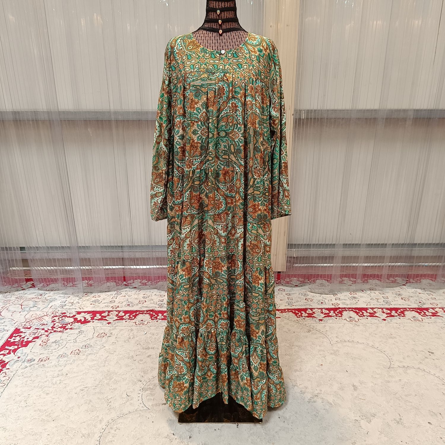 L/XL Silk Moon Printed Cotton Dress 57&quot; Long Jalabiya