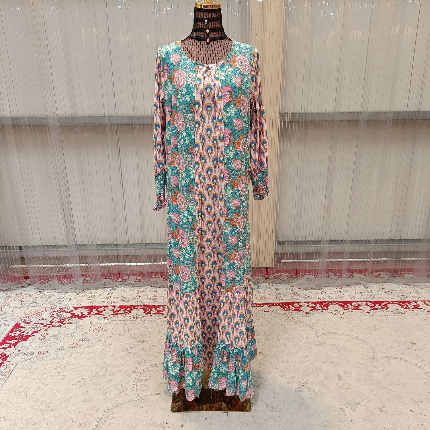 L/XL Uzma Printed Cotton Dress 57&quot; Long Jalabiya