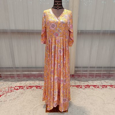 S/M Nabiya Silk Crystal Printed Dress 57&quot; Long Jalabiya