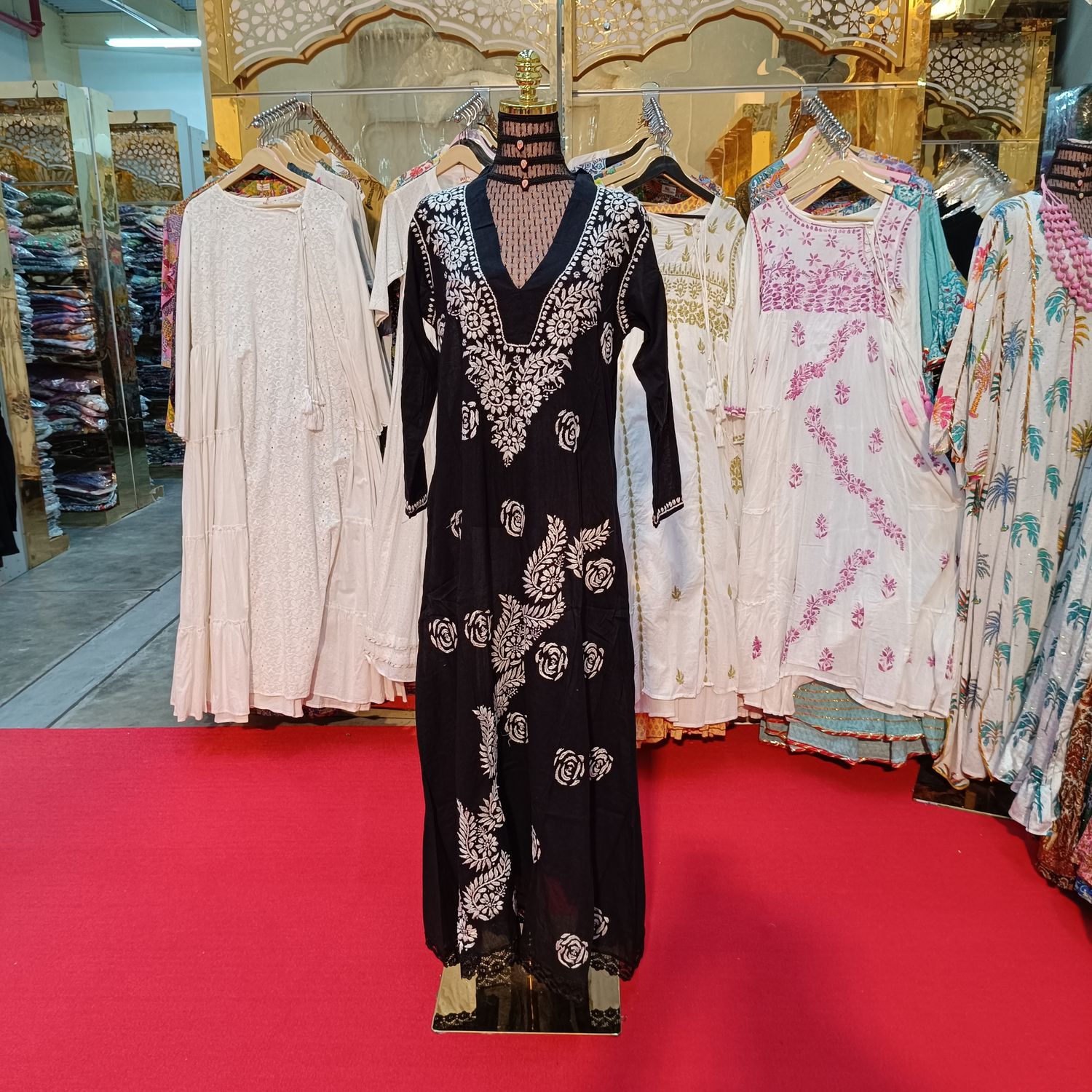S/M Teena Embroidery Printed Cotton Dress 56&quot; Long Jalabiya