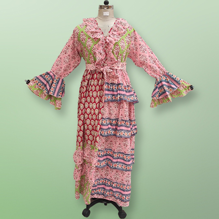 L/XL Sabah Printed Cotton Dress 57&quot; Long Jalabiya